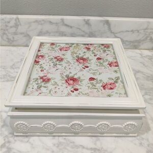 Jewelry Box Floral Shabby Chic White Decorative Piece with mirror